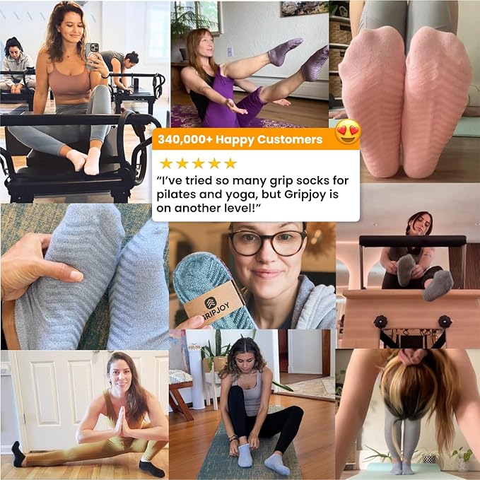 Gripjoy Grip Socks 3-Pack, Non Slip Socks for Yoga, Pilates, Barre, Dance