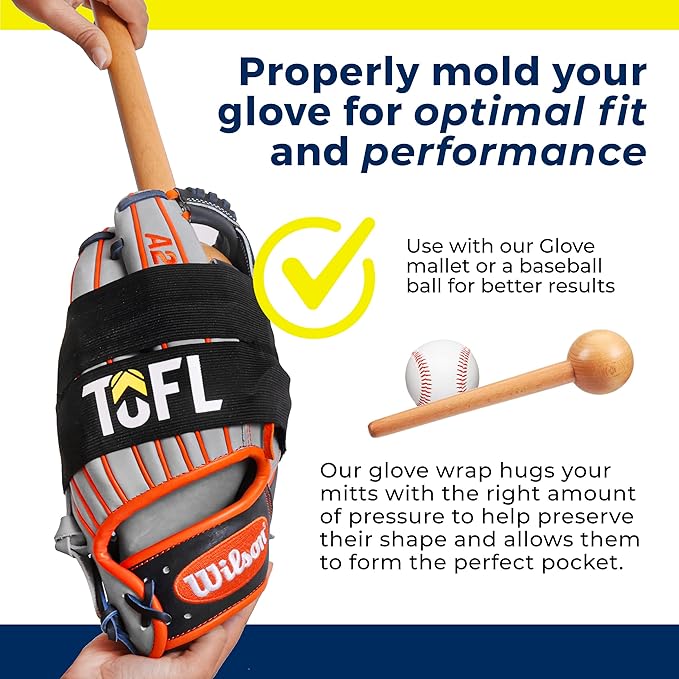 TOFL Baseball Glove Wrap | Premium Elastic Band for Perfect Glove Shape, Break-in & Maintenance | Shape Locker for Men’s & Women’s Softball, Adult & Youth Baseball Mitts, Fits Big & Small Sizes