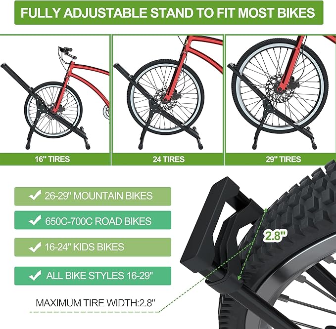 RELIANCER 3 Adjustable Bike Storage Stand,Bicycle Floor Parking Rack,Steady Bike Wheel Holder Fit All Mountain & Road Bikes,Indoor Outdoor Cycling Storage Organizer,Apartment Garage Cycle Tires Holder