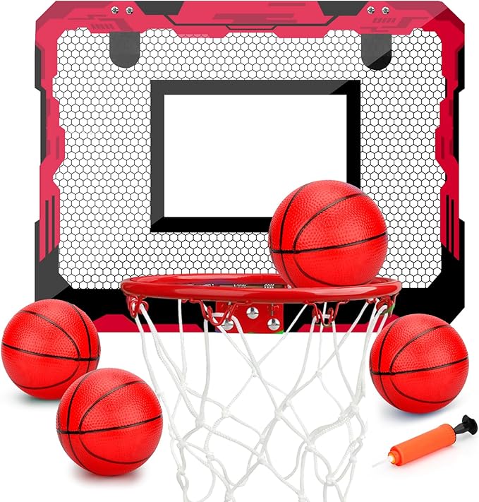 Indoor Mini Basketball Hoop Set, Upgrade Wall Mount Basketball Hoop for Wall Yard Outdoor, Over Door Room Hoops Game with 4 Balls Shatter Resistant Backboard -Complete Accessories Included