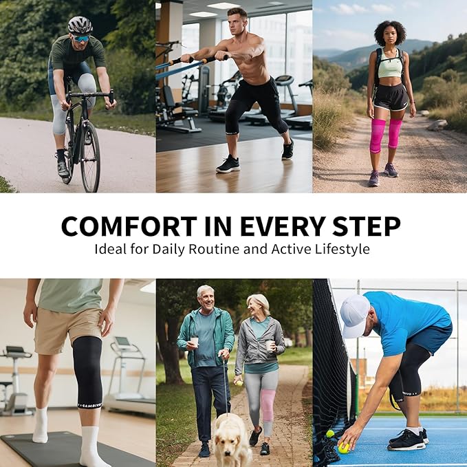 CAMBIVO Elite Motion Series Knee Brace for Women and Men (2 Pack), Ultra-Thin Lightweight Knee Compression Sleeve with Reflective Design for Pain Relief, Running, Workouts, Daily Use (Black, X-Large)