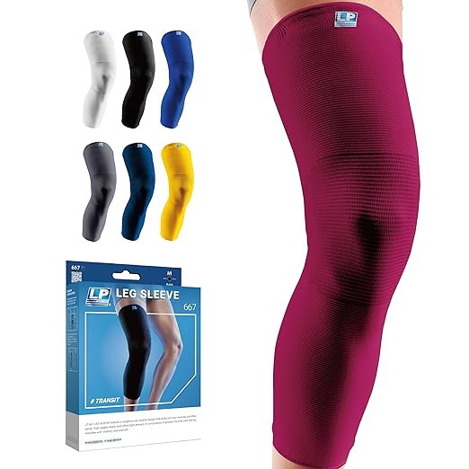 LP SUPPORT 667 Compression Sleeve Leg Full Length for Sports, Cycling, Running, Basketball, for Men Women (Burgundy, M, 1pcs)