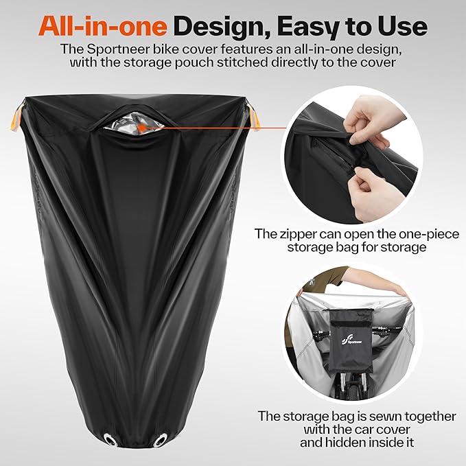 Sportneer Bike Cover: 210D Waterproof Outdoor Oxford Bicycle Covers with Lock Hole & Storage Bag - Rain Sun UV Dust Wind Proof Bike Covers for Mountain Bike, Road Bike, Hybrid Bike, Beach Cruiser Bike