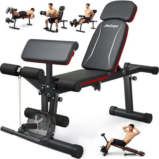 Upgraded Adjustable Weight Bench with Leg Extension and Leg Curl, 9 Back Positions & Foldable, 1200LB Workout Bench for Home Gym, Flat Decline Incline Bench for Full-Body Strength Training & Big Guys