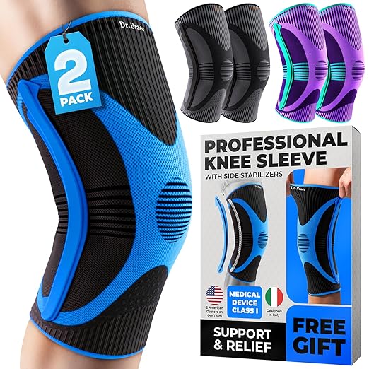 DR. BRACE ELITE Knee Brace with Size Stabilizer (2 Pack) Knee Brace for Women & Men, Workout, Sports, Daily Knee Compression Sleeve for Maximum Knee Pain Support & Fast Recovery (Neptune, Small)