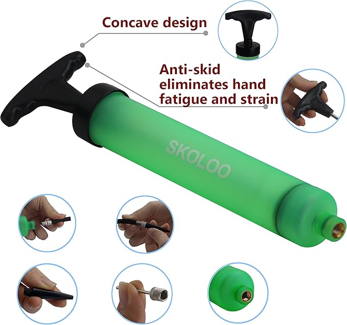 SKOLOO 10" Portable Hand Air Ball Pump Inflator Kit with Needle, Nozzle, Extension Hose for Soccer Basketball Football Volleyball Water Polo Rugby Exercise Sports Ball Balloon Swim Inflatables