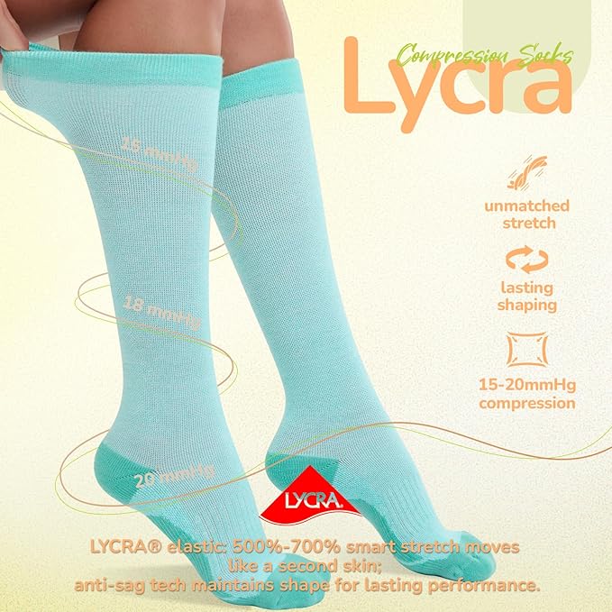 Merino Wool Compression Socks for Women Men, 15-20 mmHg, Soft & Breathable for Travel, Running, Pregnancy