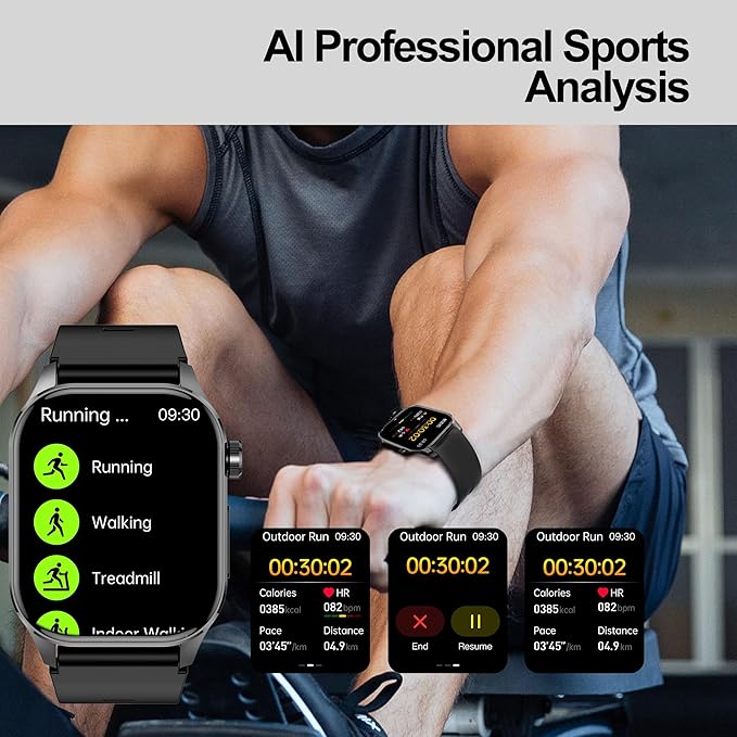 Smart Watch for Men Women, 2.04" AMOLED Color Screen, 24/7 Heart Rate, Blood Oxygen, Blood Pressure, Sleep and Stress Health Monitor, Blood and Body Composition Insights, 150 Sports Modes (Blue)