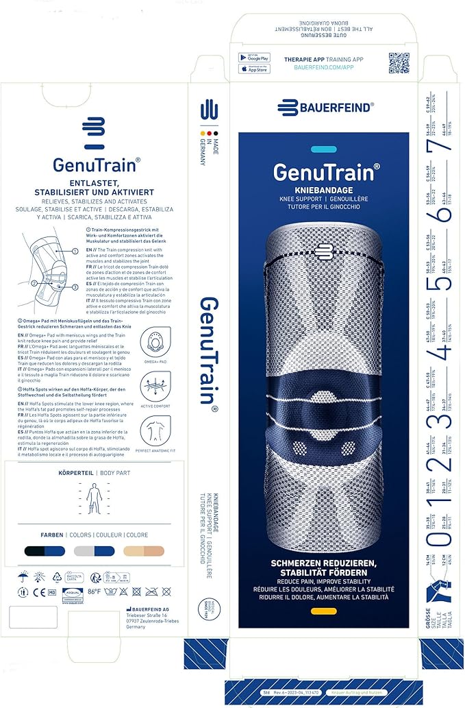 Bauerfeind - GenuTrain - Knee Brace - Targeted Support for Pain Relief and Stabilization of The Knee, Provides Relief of Weak, Swollen, and Injured Knees- Size 3 - Color Black