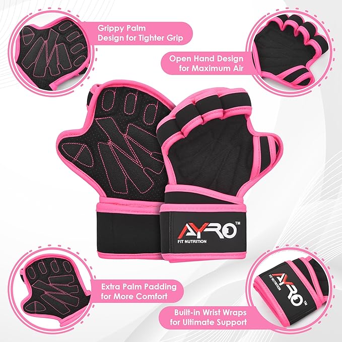 AYRO Workout Gloves for Men & Women – Ventilated Weight Lifting Gloves with Wrist Support - Gym Gloves for Men, Breathable Palm Padding, Non-Slip Grip – Ideal for Gym, Fitness, Cross Training