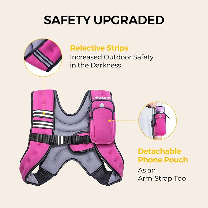 PACEARTH Weighted Vest,4lb/6lb/10lb/12lb/16lb/20lb/25lb/30lb Weight Vest with Reflective Stripe, Body Weight Vests Adjustable for Men, Women Workout, Strength Training, Running, Walking, Jogging