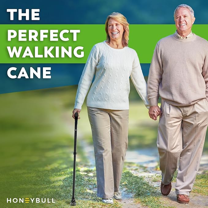 HONEYBULL Foldable Walking Cane for Seniors & Adults – Adjustable 8 Height Settings 30-37", Lightweight Collapsible Cane with Air Cushion Tip, Ergonomic Comfort Grip & Wrist Strap