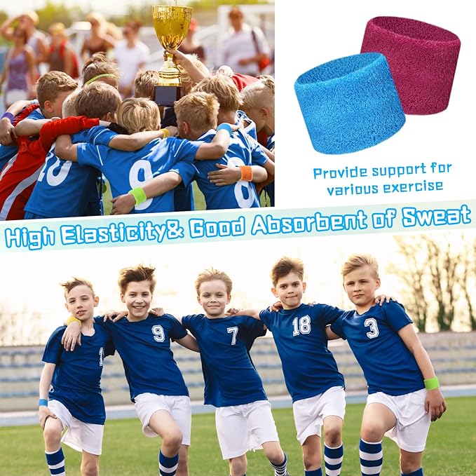 Lounsweer 72 Pcs Bulk Sports Wristbands - Sweatbands for Kids, Gifts, Party Favors, Athletics, and Fans
