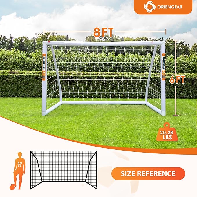 ORIENGEAR Soccer Goal, 12x6/10x6.5/8x6/6x4 Full Size Soccer Goals for Backyard, Soccer Net with Training Discs, Portable Soccer Goal for Kids and Adults with 1 Carry Bag, Porterias De Futbol