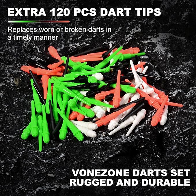 Darts Plastic Soft Tip, Professional Dart Set, 12Pcs 18Gram with 120 Extra Tips, 6 One-Piece Dart Wings, Flight Protector, Tool Wrench, Storage Case, Darts Set for Electronic Dartboard