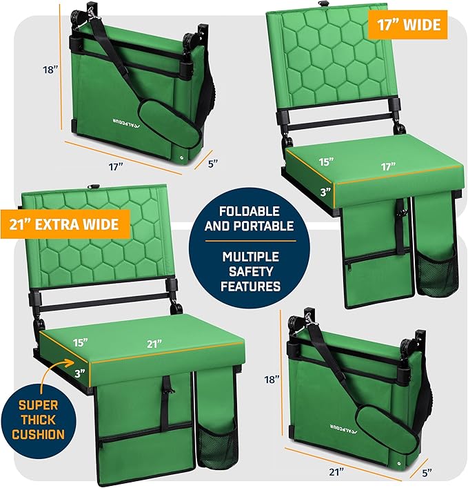 Folding Reclining Stadium Seats with Back Support for Bleachers, Bleacher Chairs with Back and Cushion Seating for Football, Camping Chair, Kayak Seat, Canoe, Paddle Board, Concerts, & Sports Events