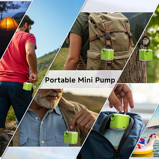 Portable Air Pump for Inflatables, 4.5kPa Mini Air Mattress Pump with Camping Light, 2400mAh Battery Rechargeable Air Pump for Pool Floats, Sleeping Pads, Swimming Ring, Vacuum Storage Bags