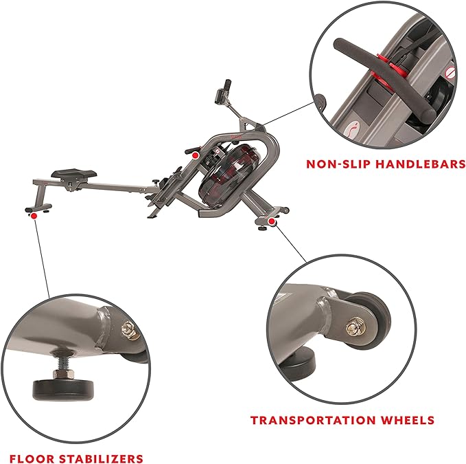 Sunny Health & Fitness Elite Water Rowing Machine with High Dynamic Resistance Vertical Tank, Low-Impact Full-Body Workout and Optional Free SunnyFit App Connectivity