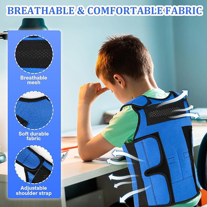 Weighted Vest for Kids, Adjustable Compression Vest for Kids, Compression Vest for Kids with ADHD and Autism Includes 6 Removable Weights, Medium, Ages 5-9