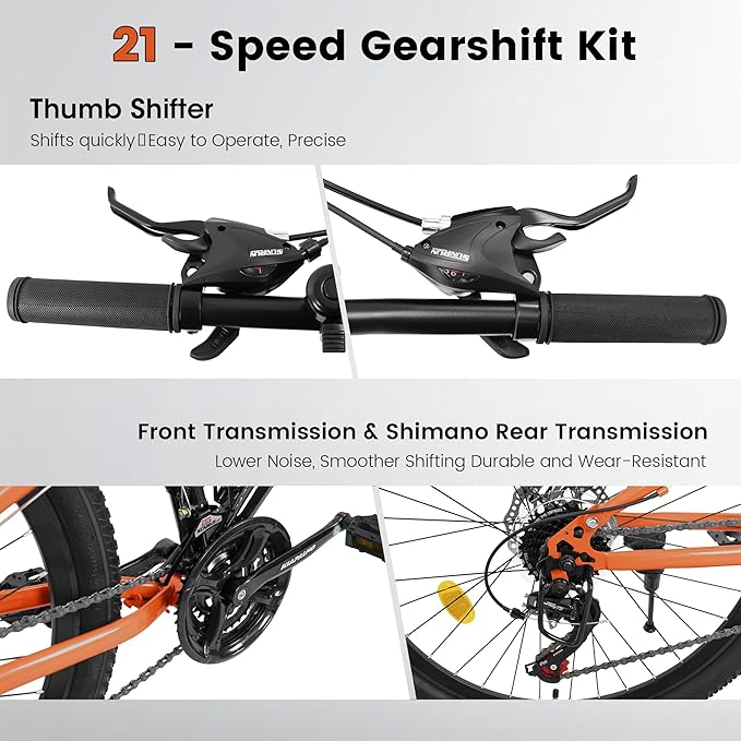 26 Inch Mountain Bike Dual Suspension for Mens Boys, 21 Speeds Steel Women Girls Mountain Bike Summer Travel Trip, Disc Brakes Adult Teens Sport Men Women Bicycle for Trail Commuter City Road
