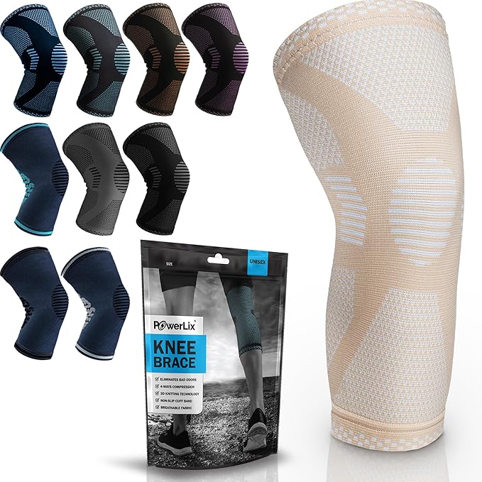 POWERLIX Leg Sleeve - Best Knee Brace for Leg Pain for Men & Women Knee Support for Running, Basketball, Volleyball, Weightlifting, Gym, Workout, Sports Please Check Sizing Chart