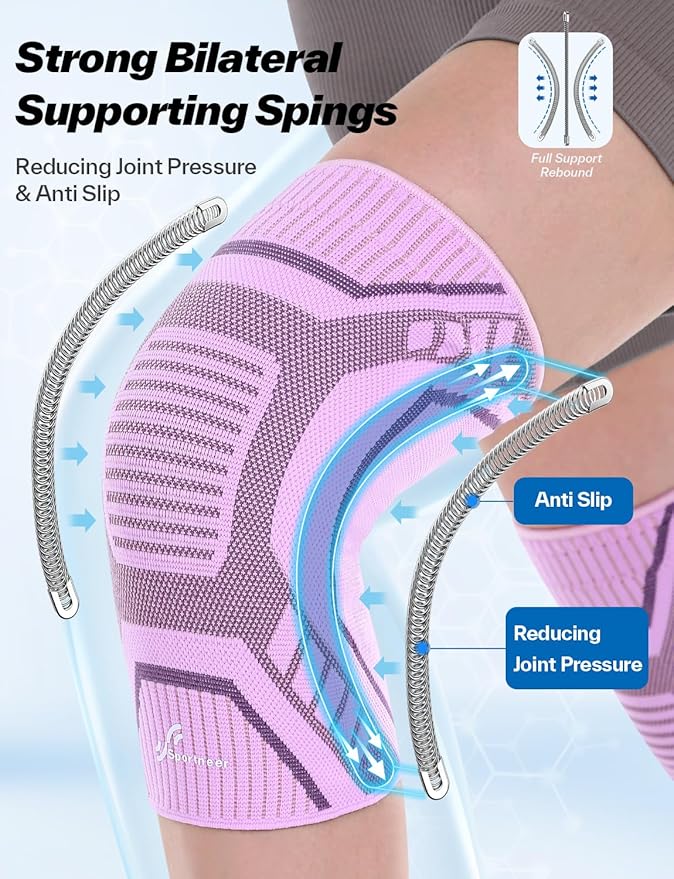 Copper Knee Brace for Men & Women - Knee Compression Sleeve with Side Stabilizers - Knee Support for Running, Hiking, Working, Basketball, Volleyball, Gym, Meniscus Tear, ACL, Arthritis Knee Pain Relief, A Pair (Pink-Purple, Large(18"-20"))