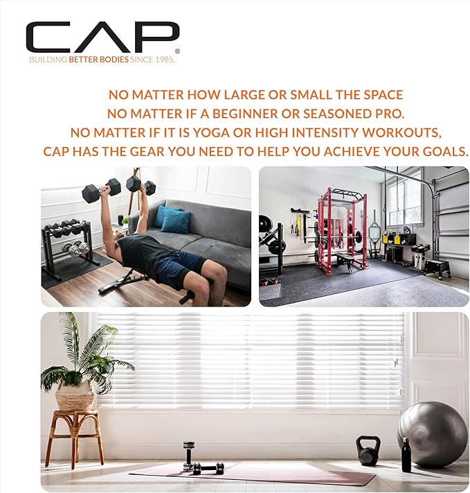 CAP Barbell Rubber Coated Dumbbell Weight Set with Vertical Rack | 100 lb, 150 lb, and 210 lb Options