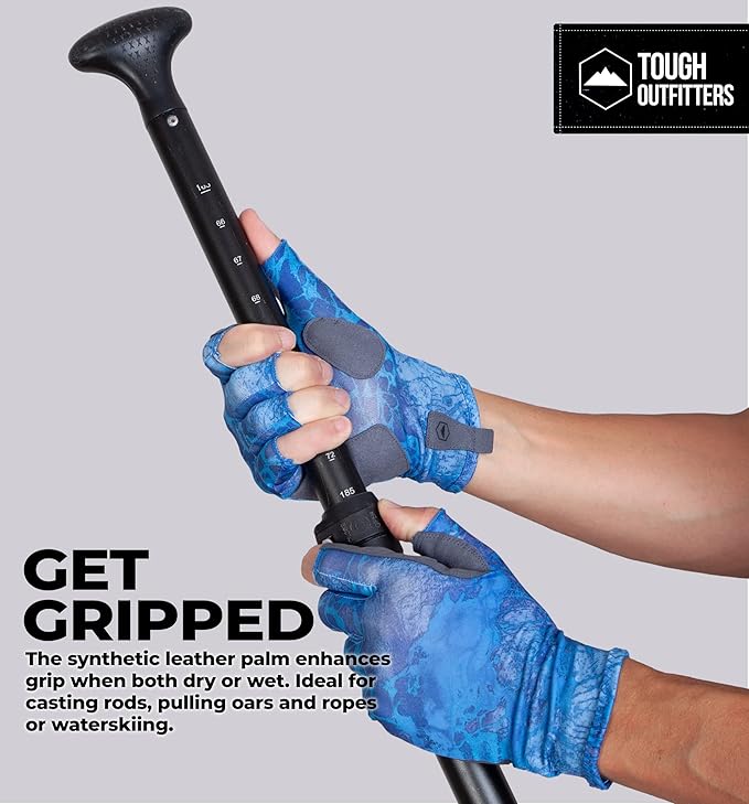 Tough Outdoors UV Fishing Gloves - Fingerless, Kayaking & Sailing - UPF 50+ Sun Protection
