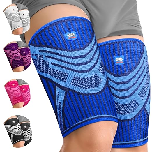 Hamstring Compression Sleeve, Thigh Compression Sleeve for Women and Men, Upper Leg Brace for Groin, Sciatica & Quad Tendonitis, Wrap Support for Recovery, Running, Sports and Workout Blue S