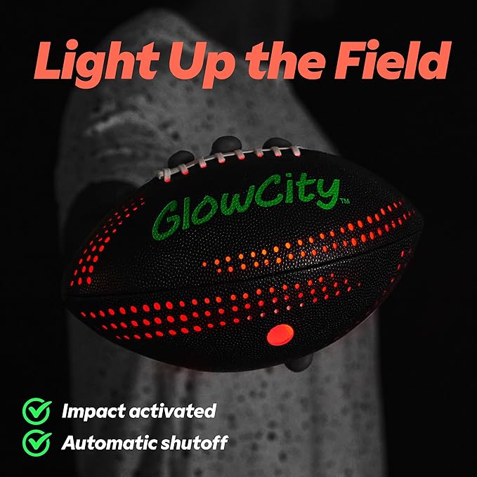 GlowCity Glow in The Dark Football - Size 3/6 Light Up Ball Gifts for Kids, Teens & Adults - Bright Football for Night Outdoor Games - Sports Birthday Gift Ideas for Boys Ages 6 7 8 9 10 11 12 13 14