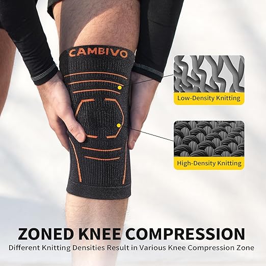 CAMBIVO Knee Brace for Women and Men with Side Stabilizer 2 Pack, Lightweight Knee Compression Sleeves for Knee Pain Relief, Knee Sleeves for Running, Workout and Daily Activities (Black, Medium)