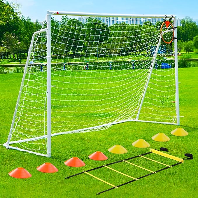 Soccer Goal 12x6,10x6.5, 8x6, 6x4FT Soccer Goals for Backyard Metal Soccer Goals for Kids Youth Adults Large Outdoor 2" Steel Soccer Goal Post Frame with Soccer Net Target Net Portable Agility Ladder