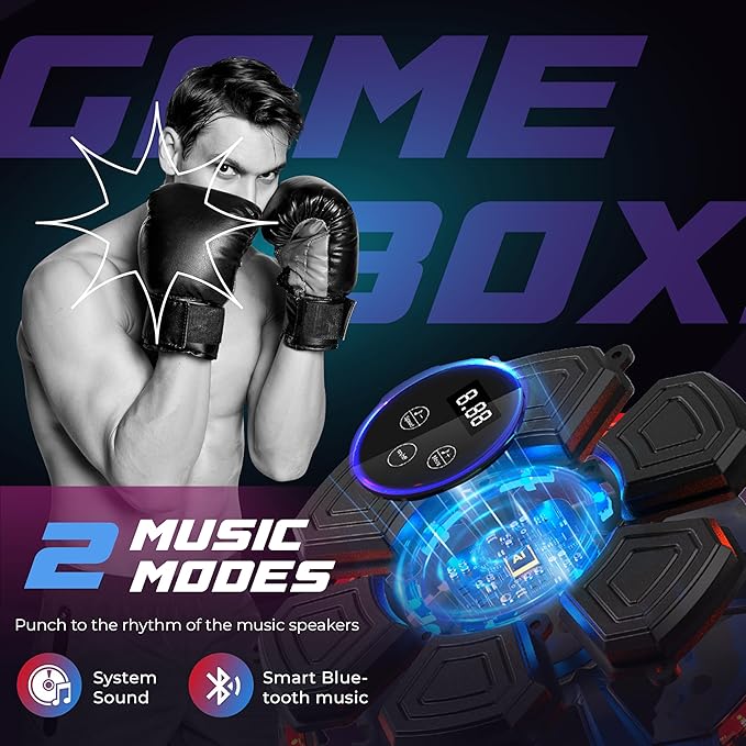 PHYLOKS™ Music Boxing Machine with Gloves, 9 Speeds & 9 Modes, Bring The Boxing Arena Home with Smart Reflex Lights, Music Punching Trainer for Home Fitness & Fun