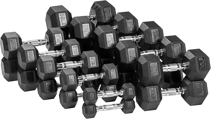 OLIXIS Rubber Hex Dumbbells，Assorted Weights for Home Gym Workouts, Strength Building & Fitness Training