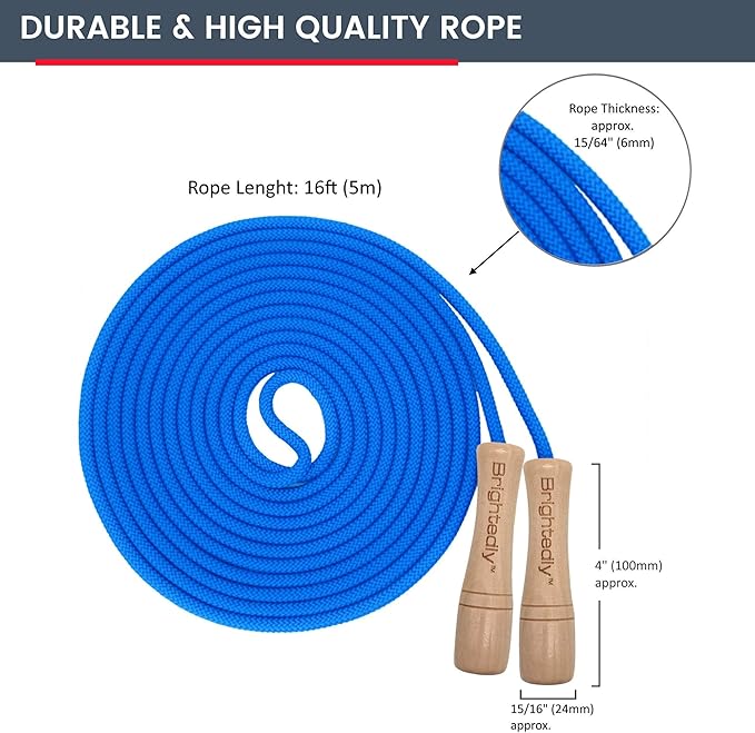 16 FT Long Jump Rope for Kids, Multiplayer, Adjustable | Classic Look Wooden Handle | Durable Kids Jumping Rope, Skipping Rope, Outdoor Fun, Party Game, Birthday Gift