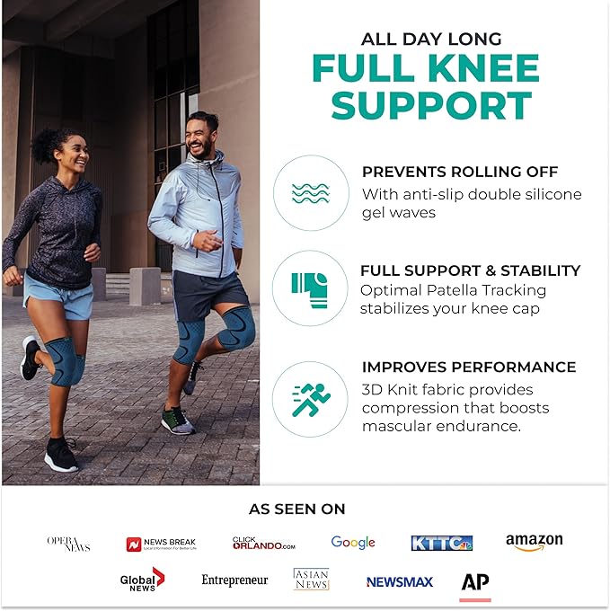 Modvel 2 Pack Knee Brace for Women & Men - Workout Knees Compression Sleeve for Knee Pain Relief Joint Support for ACL, Arthritis, Meniscus Tear Knees Brace for Sports, Rodilleras para Gym Fitness