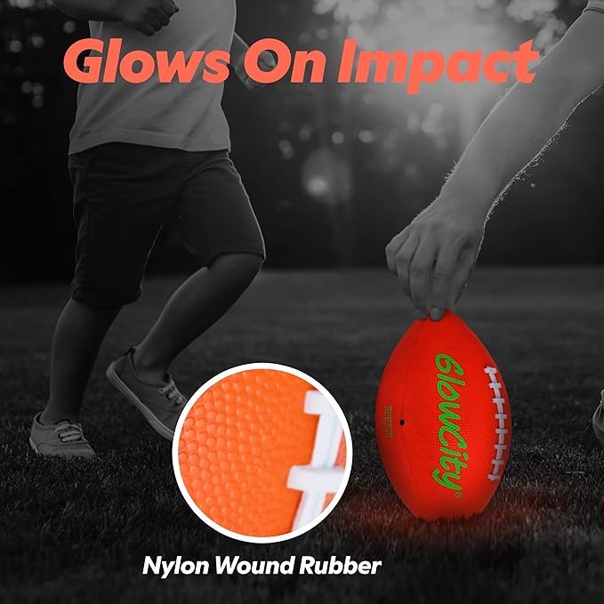 GlowCity Glow in The Dark Football - Size 3/6 Light Up Ball Gifts for Kids, Teens & Adults - Bright Football for Night Outdoor Games - Sports Birthday Gift Ideas for Boys Ages 6 7 8 9 10 11 12 13 14