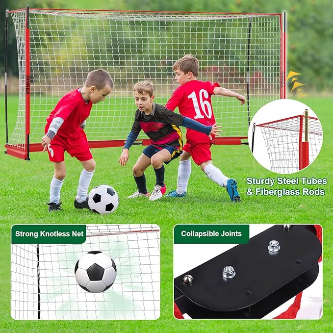 Portable Soccer Goal, Collapsible Soccer Goal Net Metal Base, Quick Setup Soccer Training Equipment with 1 Carry Bag, 1 Agility Ladder, 4 Ground Nails