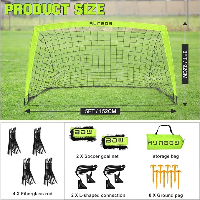 RUNBOW 5x3 ft Portable Kids Soccer Goal for Backyard Practice Soccer Net with Carry Bag