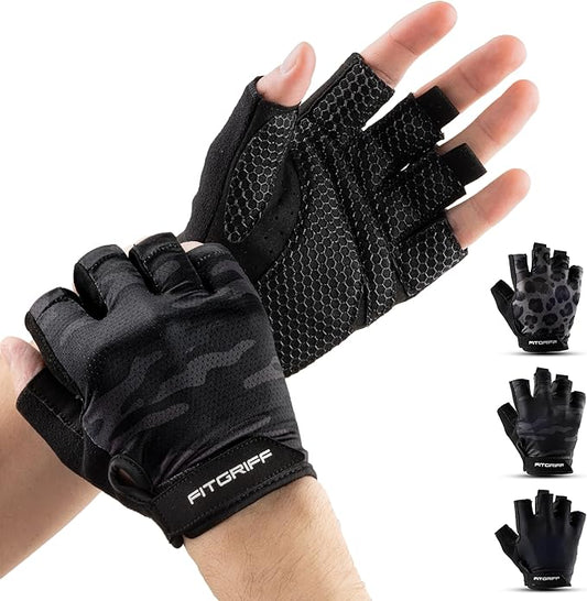 Fitgriff® Workout Gloves (Padded) for Men & Women - Fingerless Gym Gloves for Weight Lifting, Training - Full Palm Protection, Size : 7