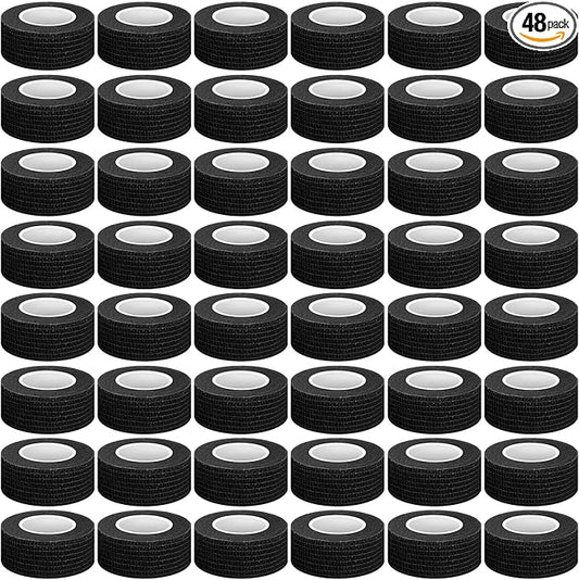 Treela 48 Pack Self Adhesive Wrap Bandage Bulk, Self Adherent Cohesive Bandage Elastic Athletic Tape Breathable Wound Tape for Stretch Athletic Sports Wrist Ankle (Black,1 Inch X 5 Yards)