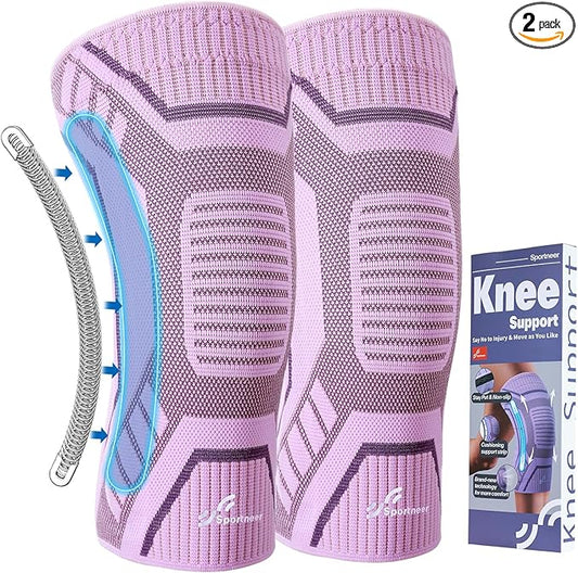 Copper Knee Brace for Men & Women - Knee Compression Sleeve with Side Stabilizers - Knee Support for Running, Hiking, Working, Basketball, Volleyball, Gym, Meniscus Tear, ACL, Arthritis Knee Pain Relief, A Pair (Pink-Purple, X-Large(19"-22"))
