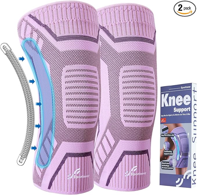 Copper Knee Brace for Men & Women - Knee Compression Sleeve with Side Stabilizers - Knee Support for Running, Hiking, Working, Basketball, Volleyball, Gym, Meniscus Tear, ACL, Arthritis Knee Pain Relief, A Pair (Pink-Purple, Small(14.5"-16.5"))