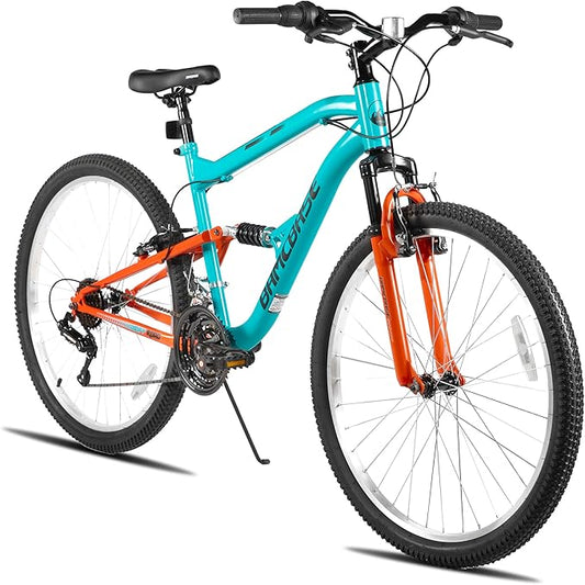 Hiland Full Suspension Mens Mountain Bike, 18 Speed, 26 Inch Wheel, Dual V Brake Bike for Men Womens Adult Bicycle