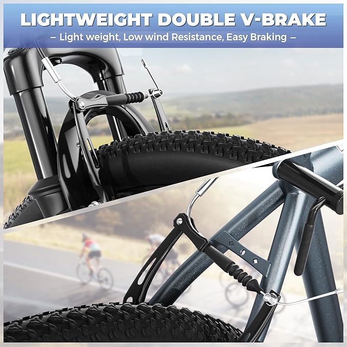26 inch Mountain Bike with 7/21 Speeds Lightweight Cycling Bicycles, Dual Disc/V Brake,Metal Frame Bicycle for Men and Women, Adult Racing Bike, Road Bike(Blue/Grey/Black)