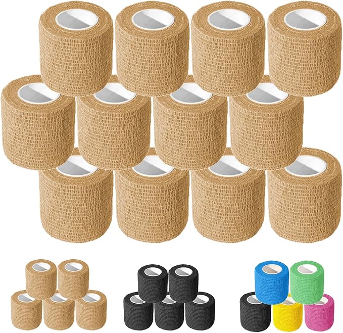 OZER 12 Pack 2 Inch x 5 Yards Self Adhesive Bandage Breathable Cohesive Bandage Wrap Rolls Elastic Self-Adherent Tape for Stretch Athletic, Sports, Wrist, Ankle (Tan, 2 Inch)