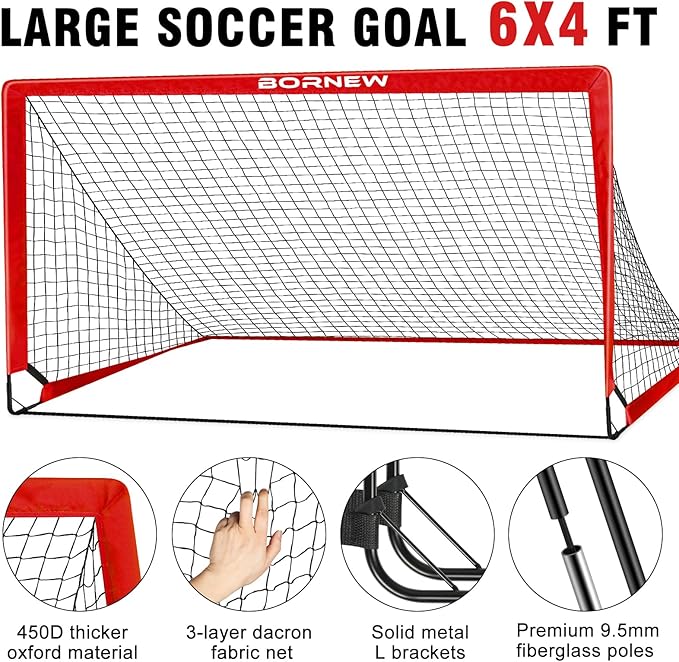 Kids Soccer Goal for Backyard Set - 2 Set of 6X4 / 4X3 ft Toddler Soccer Nets Training Equipment, Soccer Ball, Pop Up Portable Soccer Set for Kids and Youth Games and Training Goals Ages 3-16 Gift