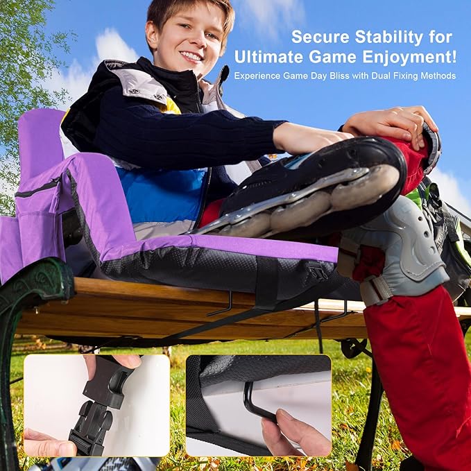 Extra Wide Stadium Seats With Back Support 2 Pack, Exclusive New Bleacher Chairs With Back and Cushion Folding Stadium Chairs, 6 Reclining Positions Waterproof Bleacher Seats (Extra Wide|25" Purple)