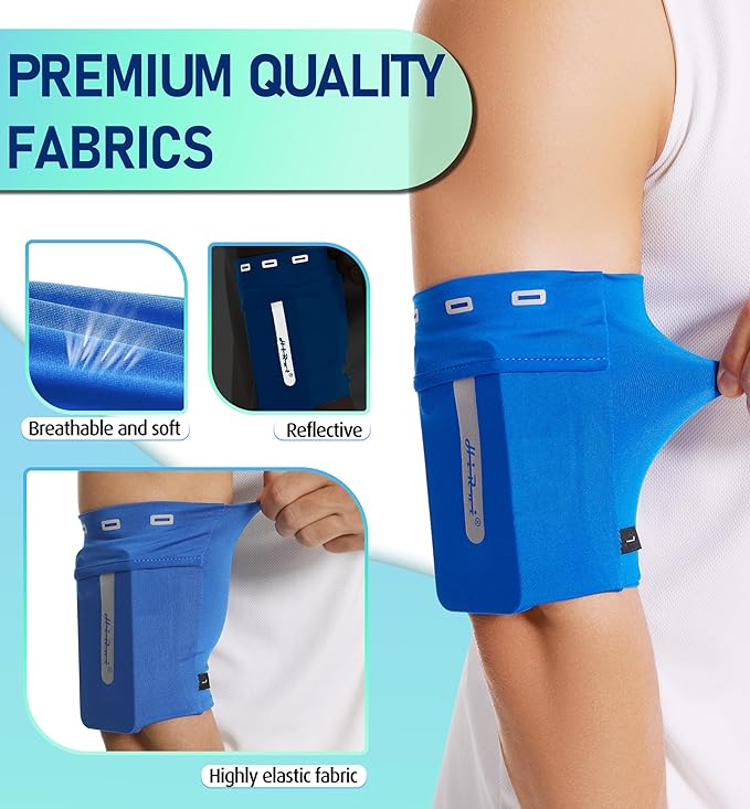 HiRui Running Armband Sleeve Universal Sports Armband Cell Phone Holder Armband for Exercise Workout, Compatible with iPhone 16/15/14/13/Plus/Pro Samsung Galaxy All Phones (L, Blue)