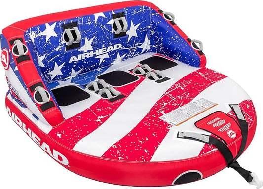 Airhead Mable Inflatable Towable Tube, 1-4 Rider Models, Dual Tow Points, Full Nylon Cover, EVA Foam Pads, Patented Speed Valve, Boat Tubes and Towables